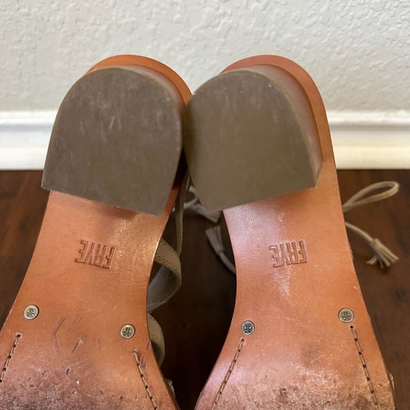 FRYE Brielle Gladiator Lace-Up Sandals Stacked Heel Beige - Picture 10 of 11